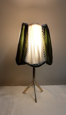 Minimalist Table Lamp with Brass Foot and Handmade Fabric Shade, 1970s-HOI-1736806