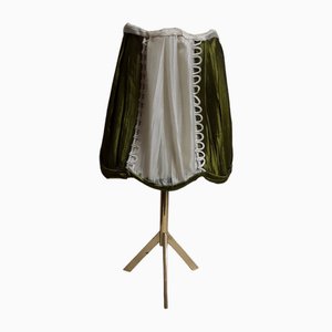 Minimalist Table Lamp with Brass Foot and Handmade Fabric Shade, 1970s-HOI-1736806