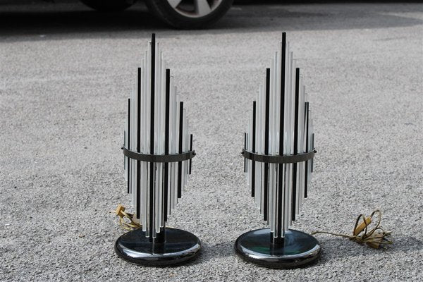 Minimalist Table Lamps in Glass and Metal by Gaetano Sciolari for Sciolari, 1970s, Set of 2-EH-1072670