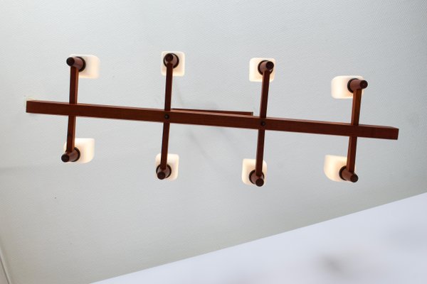 Minimalist Teak and Opal Glass Chandelier attributed to Kaiser, Germany, 1960s-UGR-1735710