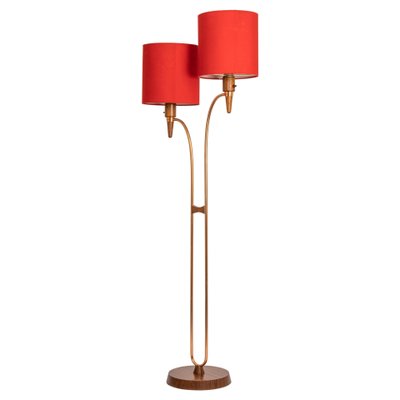 Minimalist Temde Teak and Copper Floor Lamp, 1960s-UGR-1111622