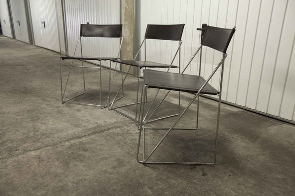 Minimalist X Line Chairs attributed to Niels Jorgen Haugesen for Hybodan, 1970s, Set of 3-VQY-1721735