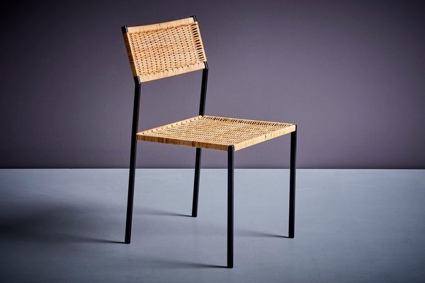 Minimalistic Steel and Rattan Side Chair in the style of Martin Visser, 1960s-SFD-1776454