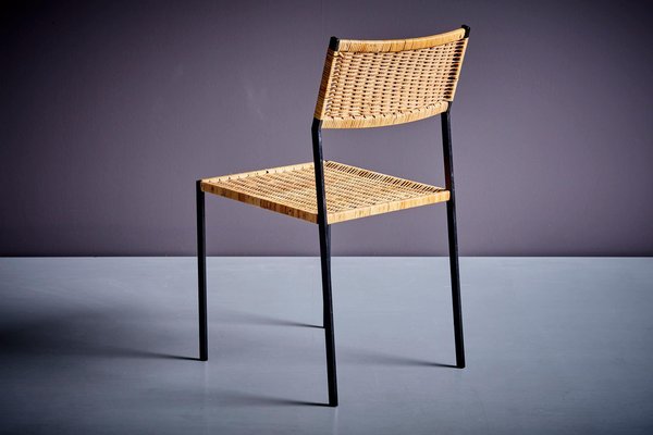 Minimalistic Steel and Rattan Side Chair in the style of Martin Visser, 1960s-SFD-1776454