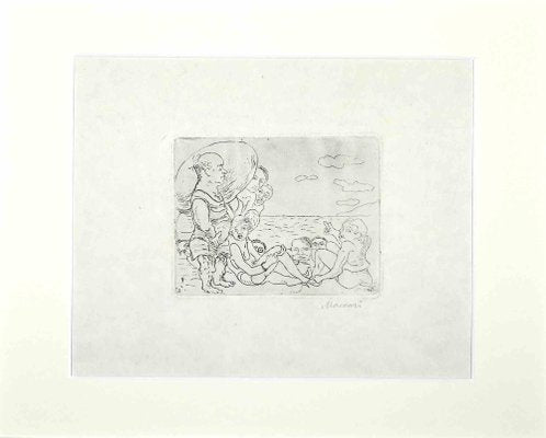 Mino Maccari, At the Sea, Etching, Mid-20th Century-ZCI-1769853