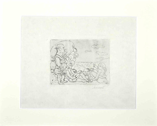 Mino Maccari, At the Sea, Etching, Mid-20th Century