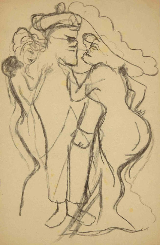 Mino Maccari, Attractive Promises, Charcoal Drawing, Mid-20th Century