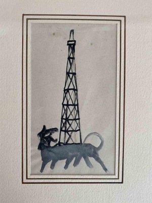 Mino Maccari, Barking at Tower, Drawing in Tempera, Mid-20th Century-ZCI-1378413