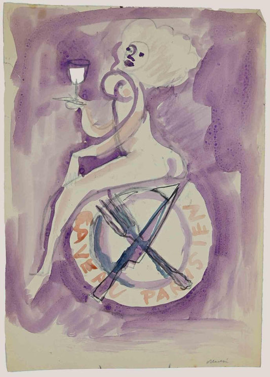 Mino Maccari, Caveau Parisien, Watercolor, Mid 20th Century