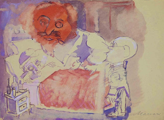 Mino Maccari, Consultation, Watercolor, Mid 20th Century