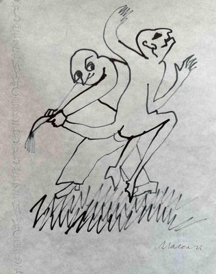 Mino Maccari, Dancing Figures, China Ink Drawing, 1975-ZCI-2029547