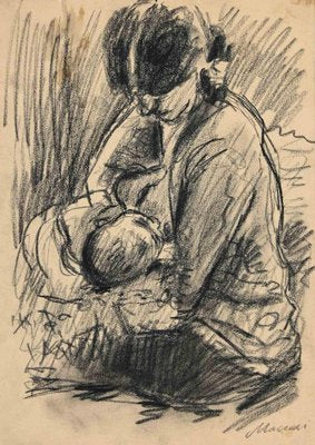 Mino Maccari, Feeding Time, Drawing, Mid 20th Century-ZCI-1781653