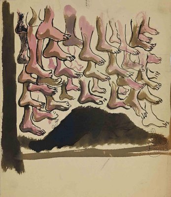 Mino Maccari, Feet, Mid-20th Century, Ink and Watercolor-ZCI-1781919