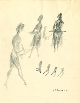 Mino Maccari, Female Silhouette, Original Watercolor Drawing, 1960s-ZCI-1378988