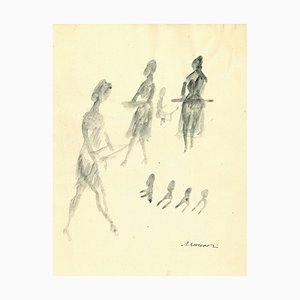 Mino Maccari, Female Silhouette, Original Watercolor Drawing, 1960s-ZCI-1378988