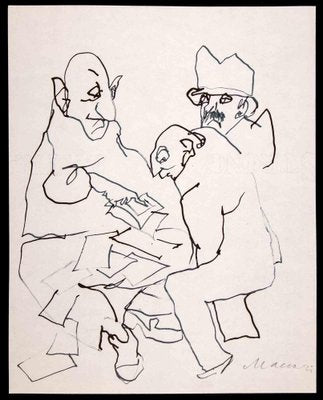 Mino Maccari, Figures, Ink Drawing, 1970-ZCI-2029545