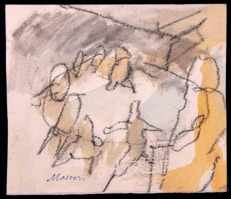 Mino Maccari, Figures, Pencil Drawing and Watercolour, 1980s-ZCI-2029548