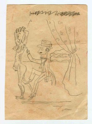 Mino Maccari, Figures, Pencil Drawing, Mid-20th Century-ZCI-1761866