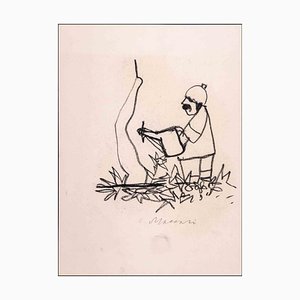 Mino Maccari, Gardener, Charcoal Drawing, 1970-ZCI-2029557