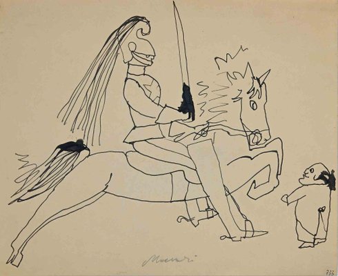 Mino Maccari, Knight and Horse, China Ink, Mid-20th Century-ZCI-1379537