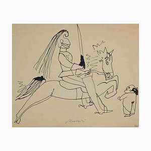 Mino Maccari, Knight and Horse, China Ink, Mid-20th Century-ZCI-1379537