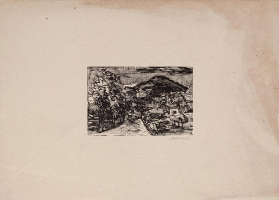 Mino Maccari, Landscape, Woodcut Print on Paper, Mid-20th Century-ZCI-1775596