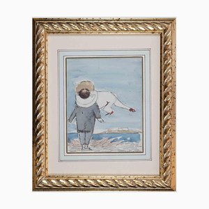 Mino Maccari, Lifebuoy Woman, Watercolor Drawing, 1970s-ZCI-1761921