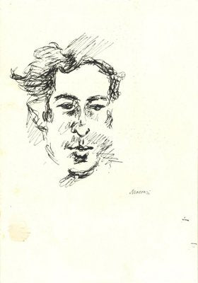 Mino Maccari, Male Portrait Sketched, Original Ink on Paper, 1960s-ZCI-1378992