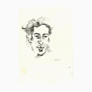 Mino Maccari, Male Portrait Sketched, Original Ink on Paper, 1960s-ZCI-1378992