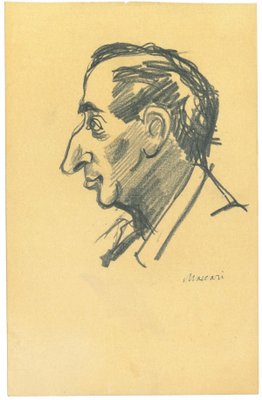 Mino Maccari, Male Portrait Sketched, Original Marker on Paper, 1960s-ZCI-1378993