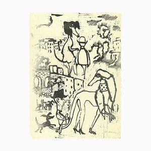 Mino Maccari, Men and Dogs, Woodcut, Mid 20th Century-ZCI-1775927