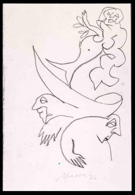 Mino Maccari, Mermaid, Charcoal Drawing, 1980-ZCI-2029546