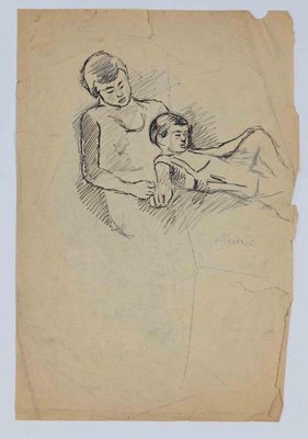 Mino Maccari, Mother and Child, China Ink, Mid-20th Century-ZCI-1163249