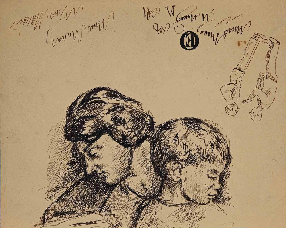 Mino Maccari, Mother and Child, Drawing, Mid 20th Century