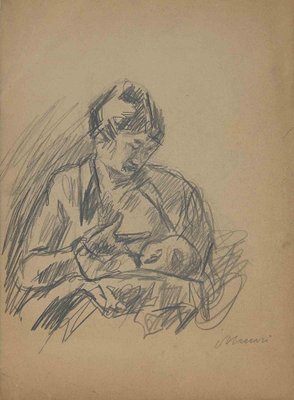 Mino Maccari, Mother and Child, Drawing, Mid 20th Century-ZCI-1775874