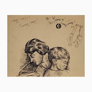 Mino Maccari, Mother and Child, Drawing, Mid 20th Century-ZCI-1781649