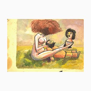 Mino Maccari, Nude, Watercolor Drawing, Mid 20th Century-ZCI-1761918