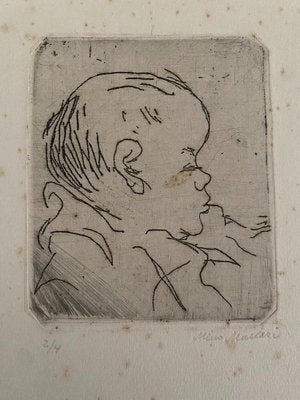 Mino Maccari, Portrait of a Baby- Etching on Cardboard, 20th Century-ZCI-1775594