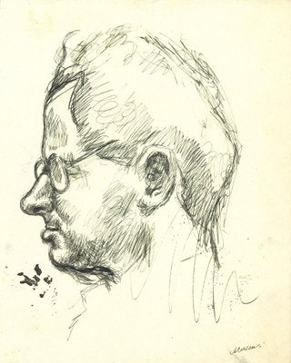 Mino Maccari, Portrait of Man with Glasses, Original Pen Drawing, 1960s-ZCI-1378985