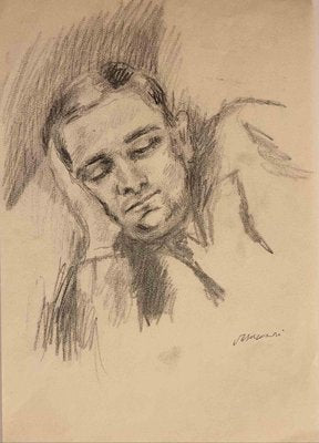 Mino Maccari, Portrait of Sleeping Man, Drawing, Mid-20th Century-ZCI-2025300