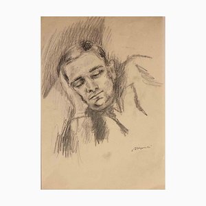 Mino Maccari, Portrait of Sleeping Man, Drawing, Mid-20th Century-ZCI-2025300