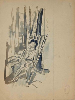 Mino Maccari, Portrait of Woman, Drawing, Mid 20th Century-ZCI-1775878