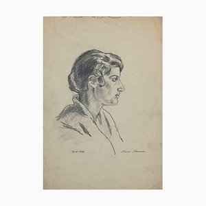 Mino Maccari, Portrait of Woman, Drawing, Mid 20th Century-ZCI-1775879