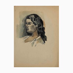 Mino Maccari, Portrait of Woman, Drawing, Mid 20th Century-ZCI-1775878