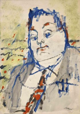 Mino Maccari, Portrait, Watercolor and Tempera, Mid-20th Century-ZCI-1761988