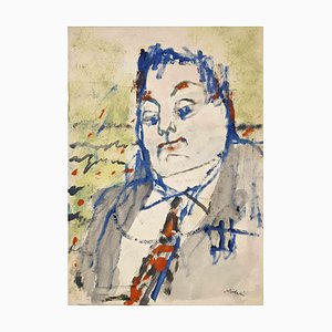 Mino Maccari, Portrait, Watercolor and Tempera, Mid-20th Century-ZCI-1761988