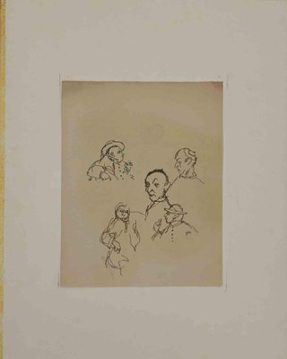 Mino Maccari, Portraits, Pencil & Ink Drawing, Mid 20th Century-ZCI-1761964