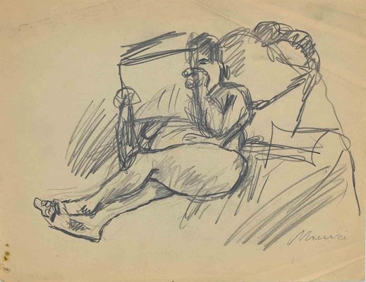 Mino Maccari, Reclined, Charcoal, Mid 20th Century-ZCI-1781661