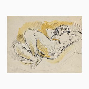 Mino Maccari, Reclined Nude, China Ink and Watercolor, Mid 20th Century-ZCI-1781622