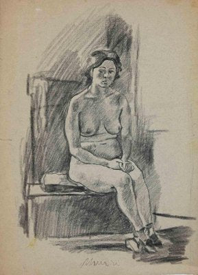 Mino Maccari, Seated Nude, Charcoal, Mid 20th Century-ZCI-1762353